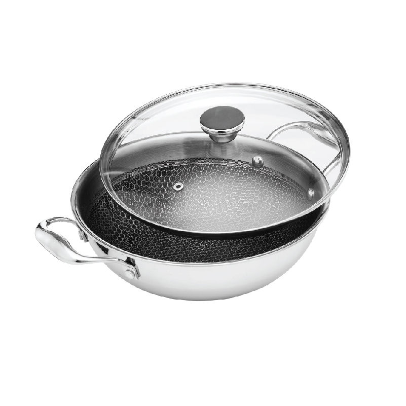 তাইকুন ফুড গ্রেড এসএস হানি কম্ব ওক প্যান উইথ টেম্পারড গ্লাস লিড