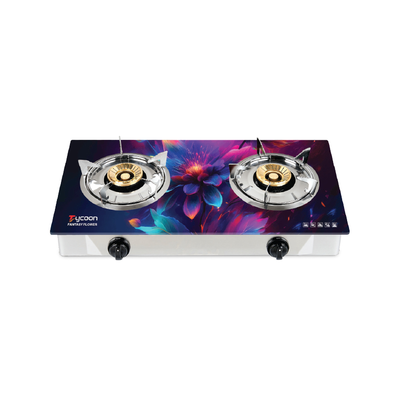 Tycoon Double Burner Glass LPG Stove Fantasy Flower