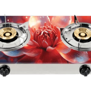 Tycoon Double Burner Glass LPG Stove - TCN-DBLPGG-Red-Lily
